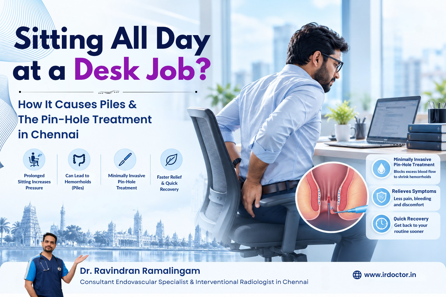 Sitting all day at a desk job and pin-hole treatment for piles in Chennai